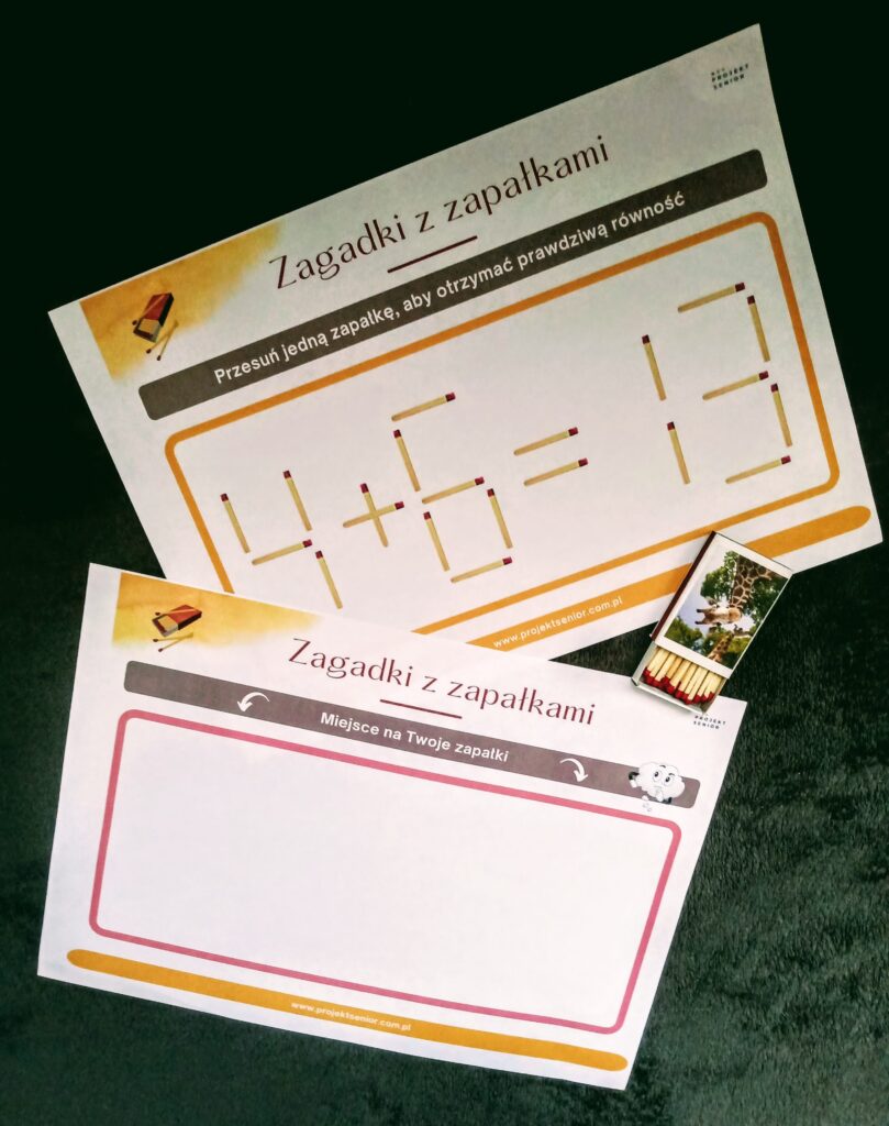 Przełóż Jedną Zagadki Z Zapałkami Zagadki z zapałkami + odpowiedzi - karty PDF do druku - Projekt Senior